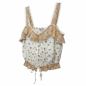American Eagle Floral Prairie Crop Top XL Lace Trim Cottagecore Boho Tank